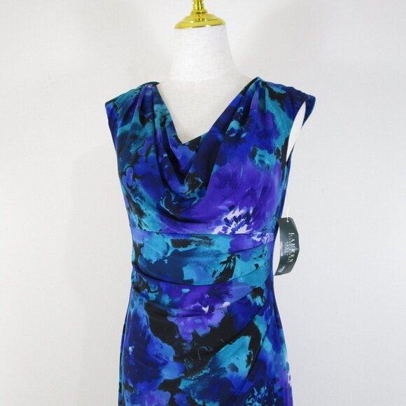 Lauren Ralph Lauren Petite Blue Green Watercolor Floral Sheath Dress Size 10P - Picture 2 of 10